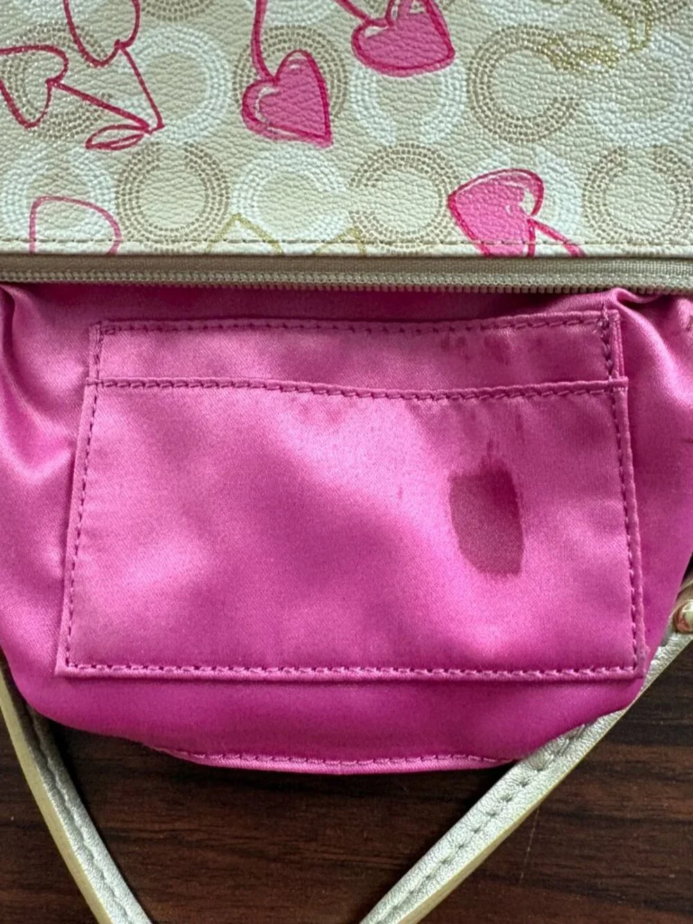 Coach Waverly Hearts Cherry Monogram Wristlet Pouch Y2K Barbiecore Coquette